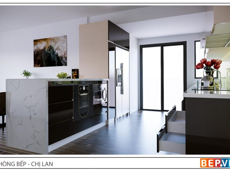 Tủ bếp Acrylic song song gia đình chị Lan