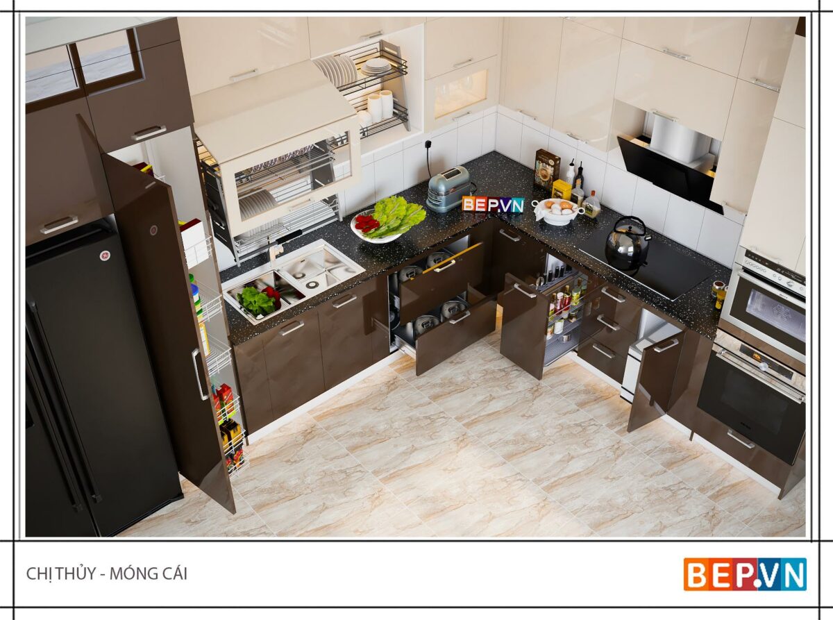 Tủ bếp Acrylic chữ L gia đình chị Thủy - Hình ảnh 2