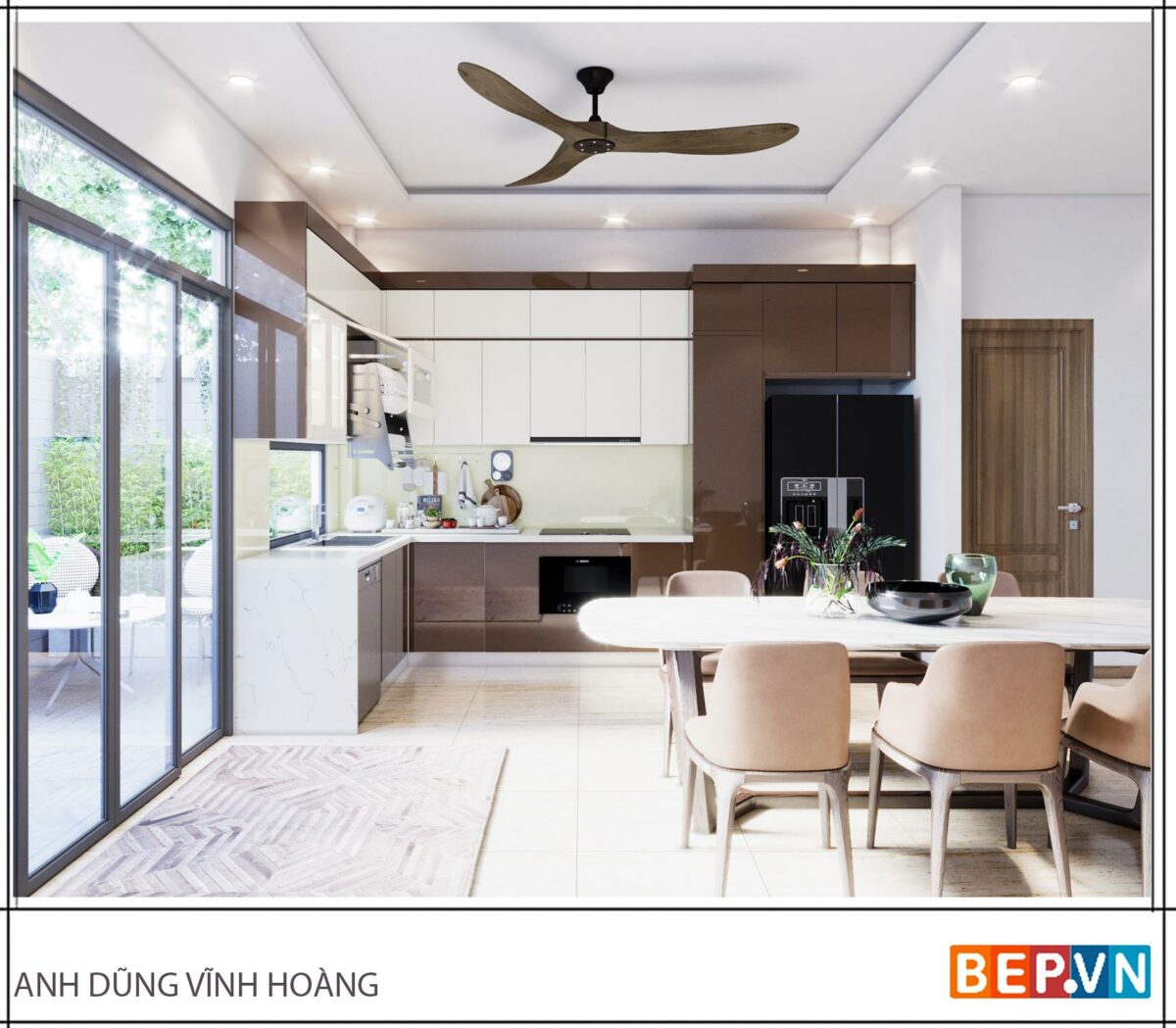 Tủ bếp Acrylic chữ L gia đình anh Dũng