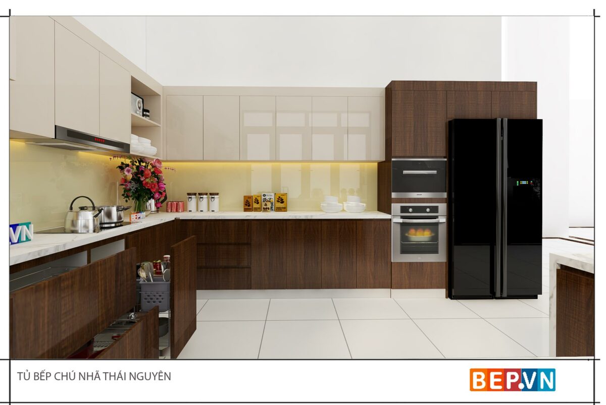 Tủ bếp Acrylic chữ G gia đình chú Nhã - Hình ảnh 3