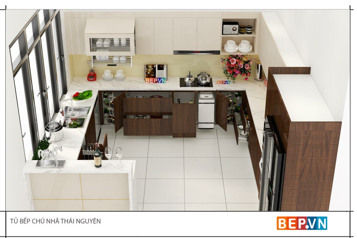 Tủ bếp Acrylic chữ G gia đình chú Nhã