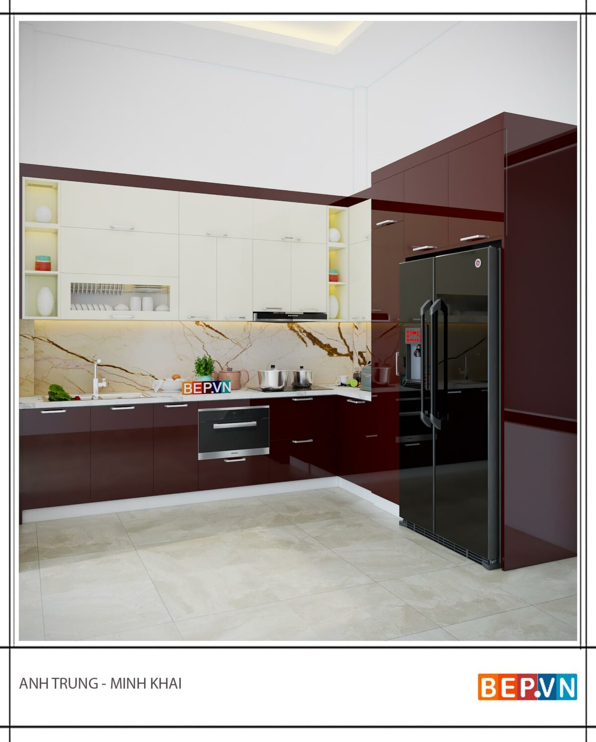 Tủ bếp Acrylic chữ L gia đình anh Trung- Minh Khai