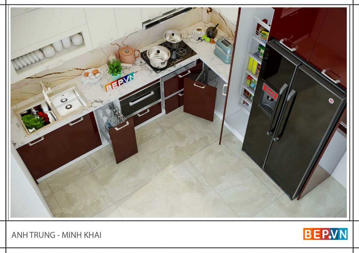 Tủ bếp Acrylic chữ L gia đình anh Trung- Minh Khai - Hình ảnh 2