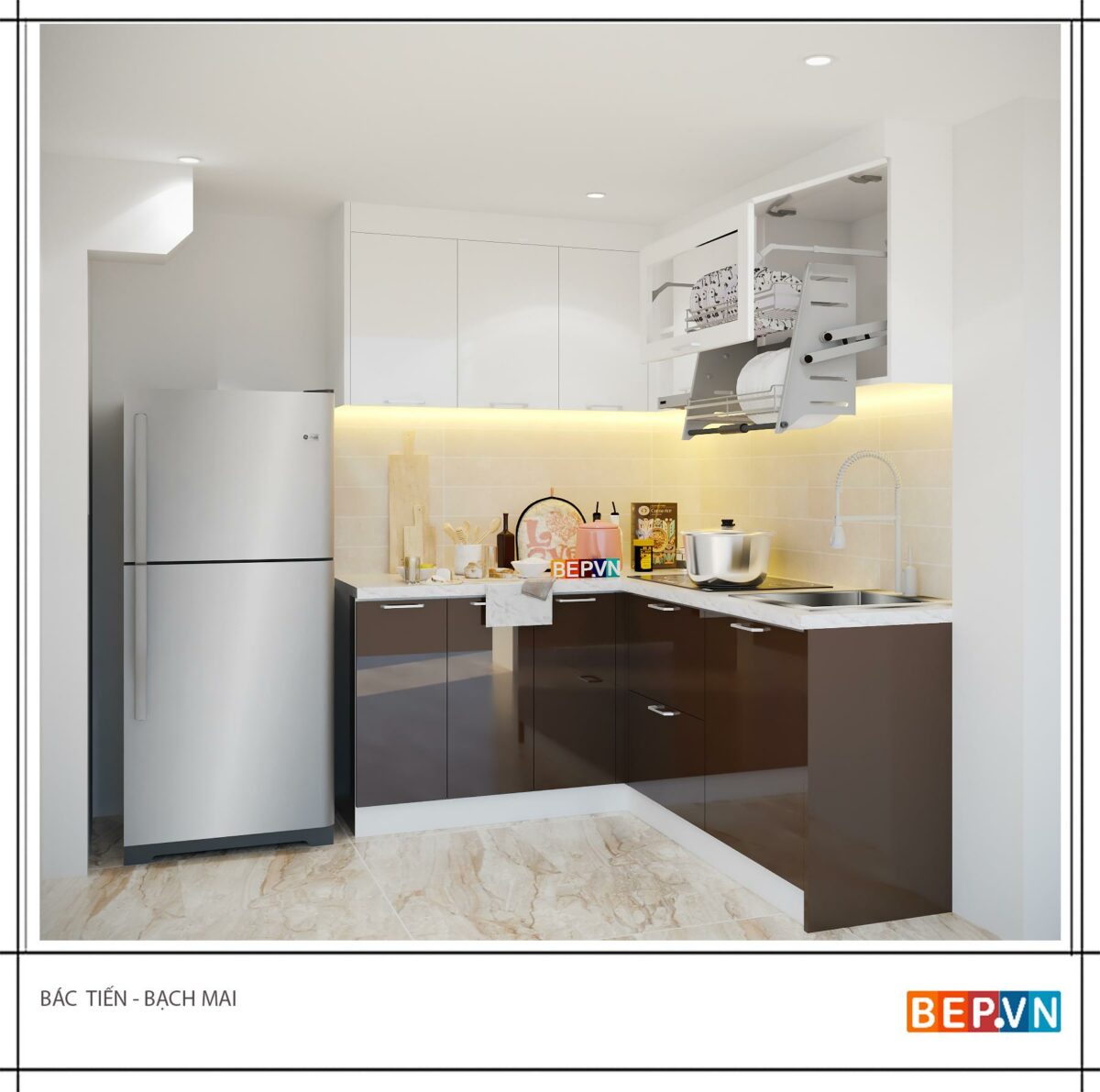 Tủ bếp Acrylic chữ L gia đình Bác Tiến - Bạch mai - Hình ảnh 2