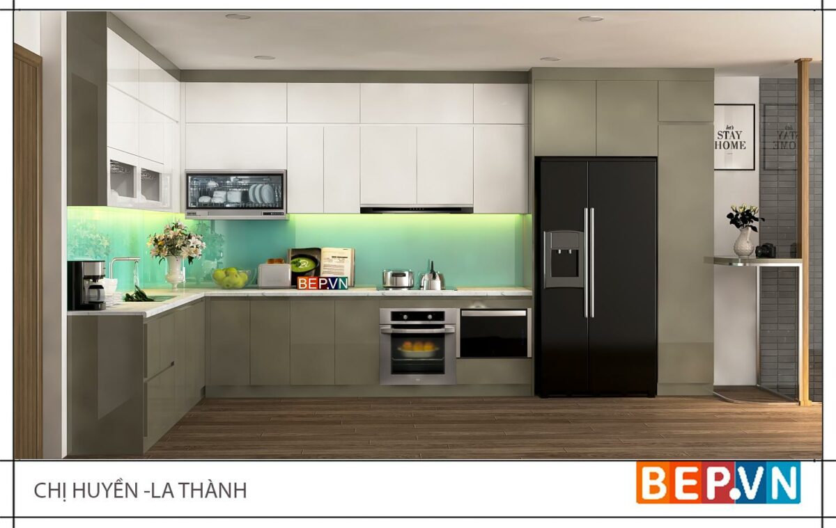 Tủ bếp Acrylic chữ L gia đình chị Huyền - Hình ảnh 2