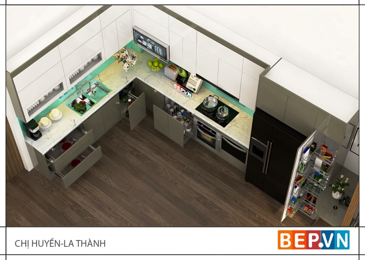 Tủ bếp Acrylic chữ L gia đình chị Huyền - Hình ảnh 3