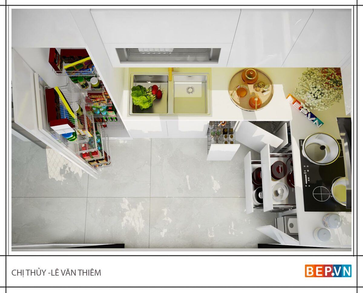 Tủ bếp Acrylic chữ L gia đình chị Thủy - Hình ảnh 2