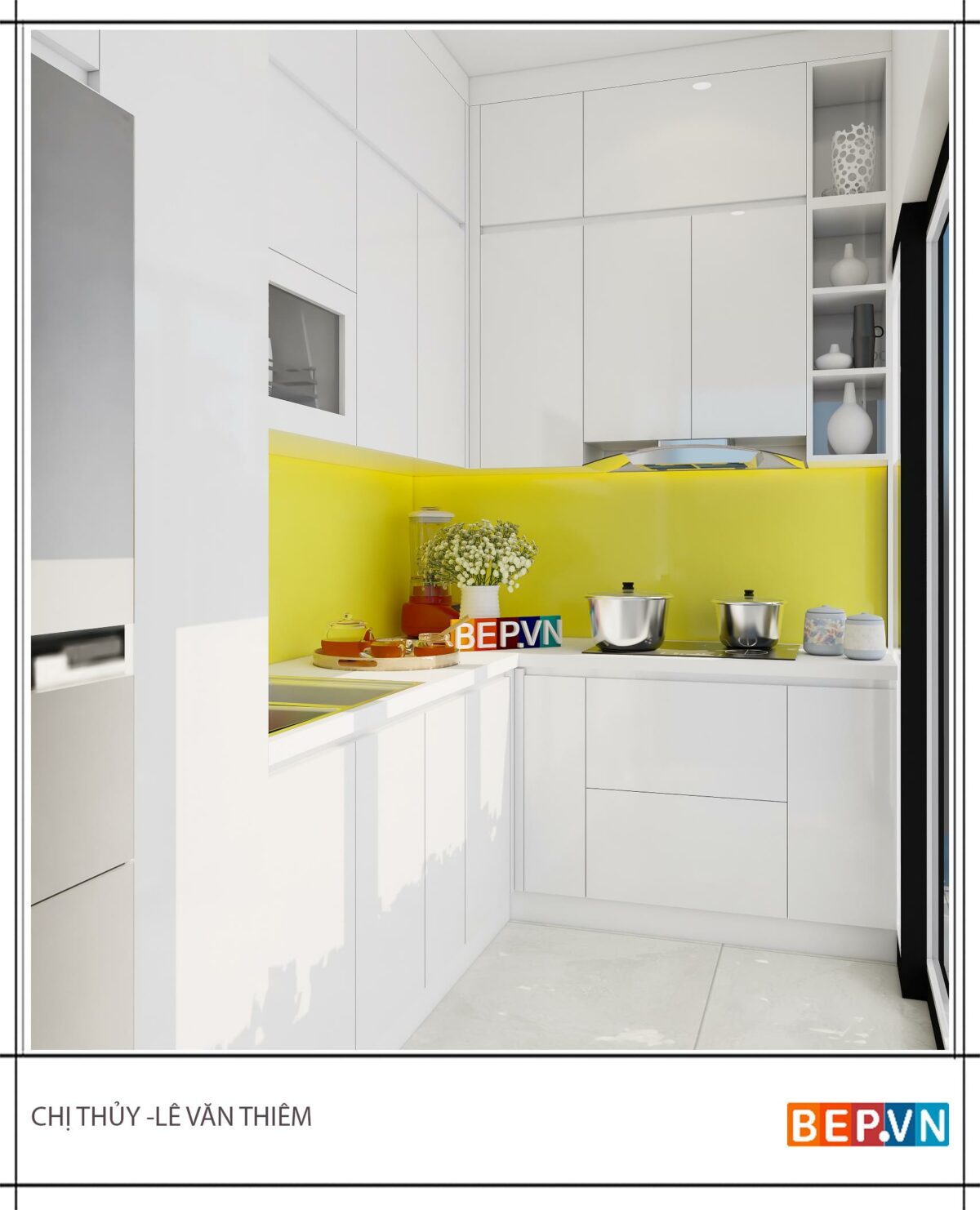 Tủ bếp Acrylic chữ L gia đình chị Thủy