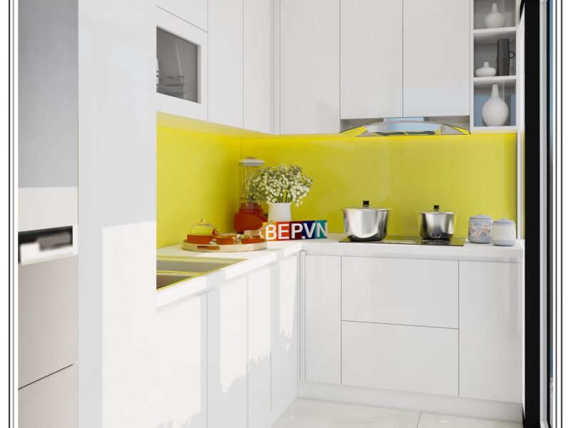 Tủ bếp Acrylic chữ L gia đình chị Thủy