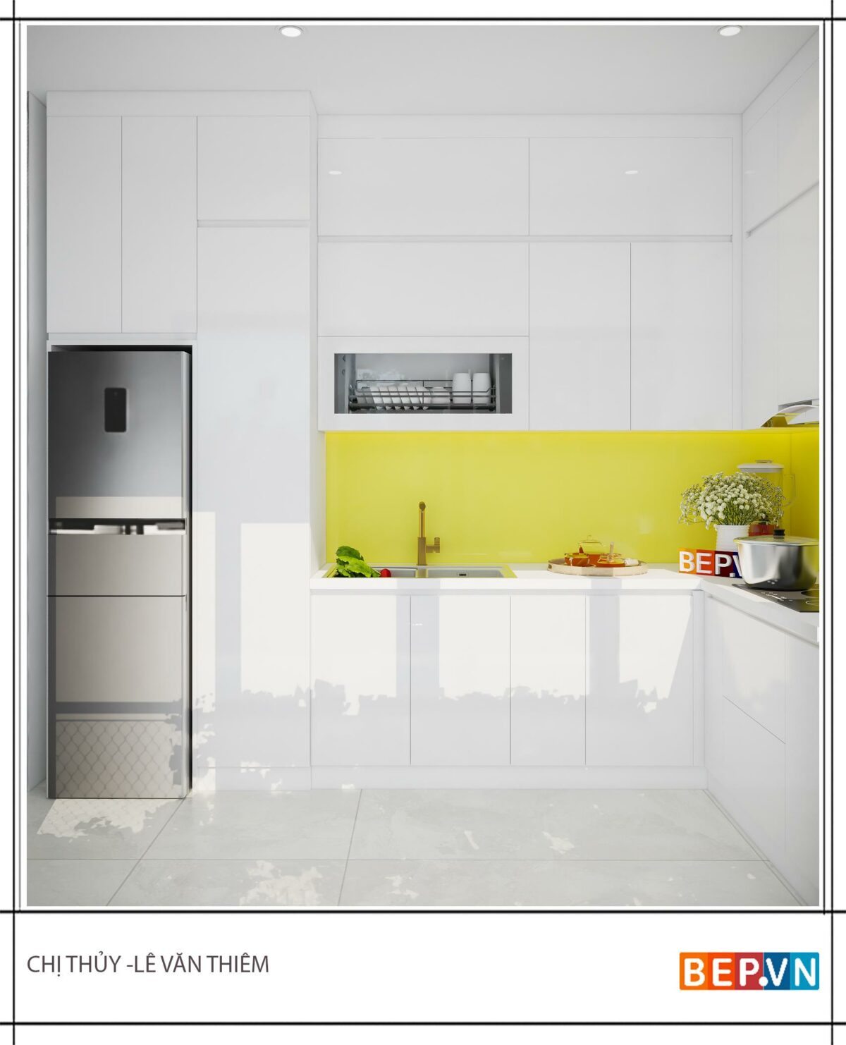 Tủ bếp Acrylic chữ L gia đình chị Thủy - Hình ảnh 3