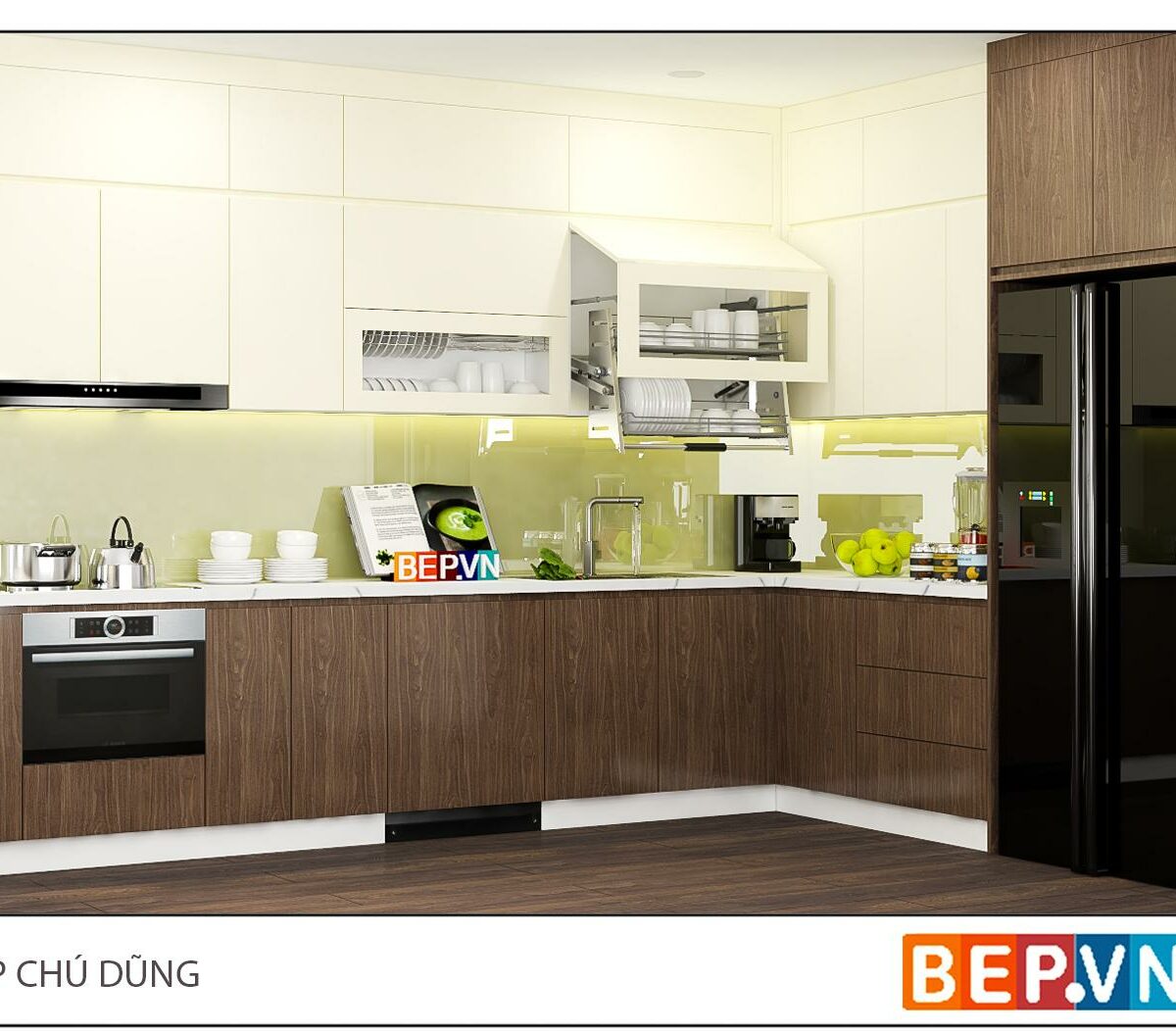 Tủ bếp Acrylic chữ L gia đình chú Dũng - Lạc Trung