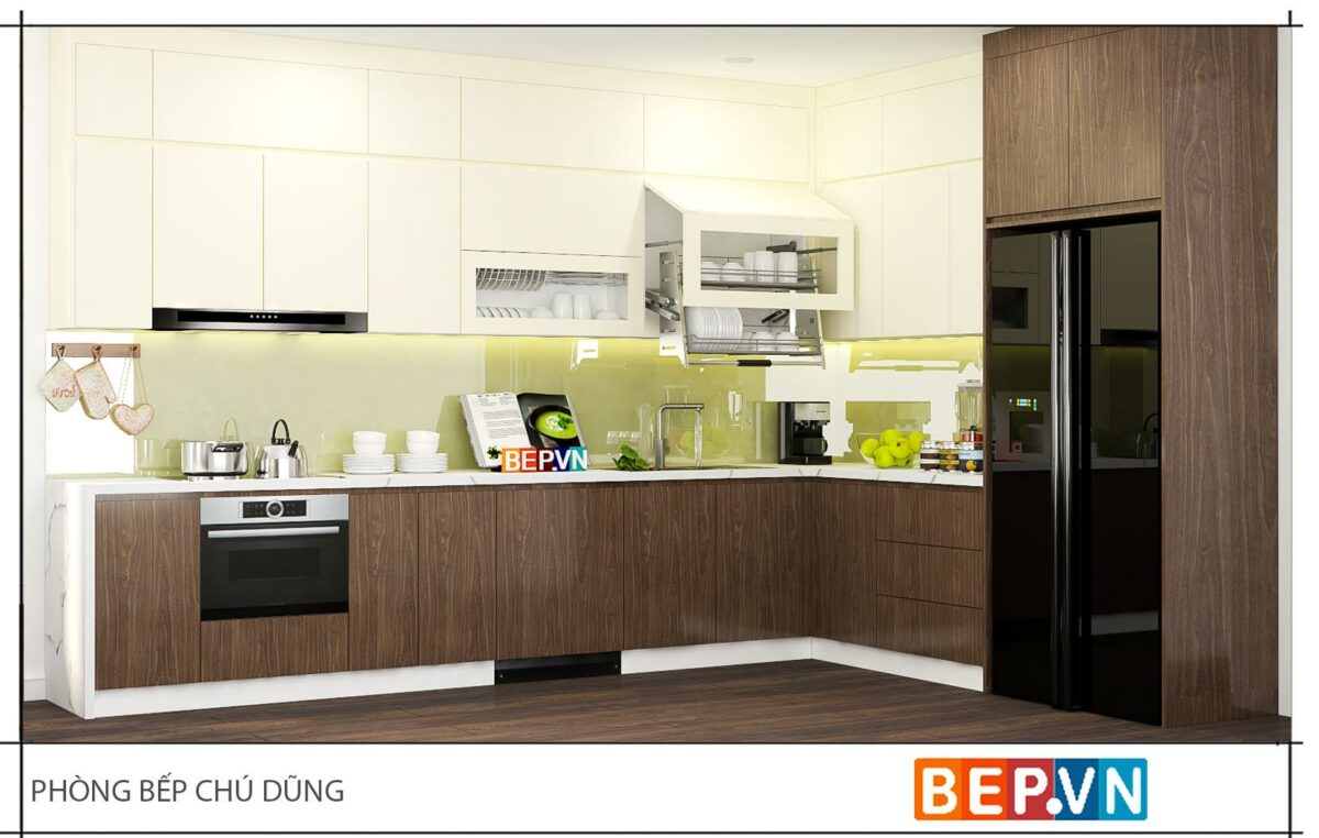 Tủ bếp Acrylic chữ L gia đình chú Dũng - Lạc Trung