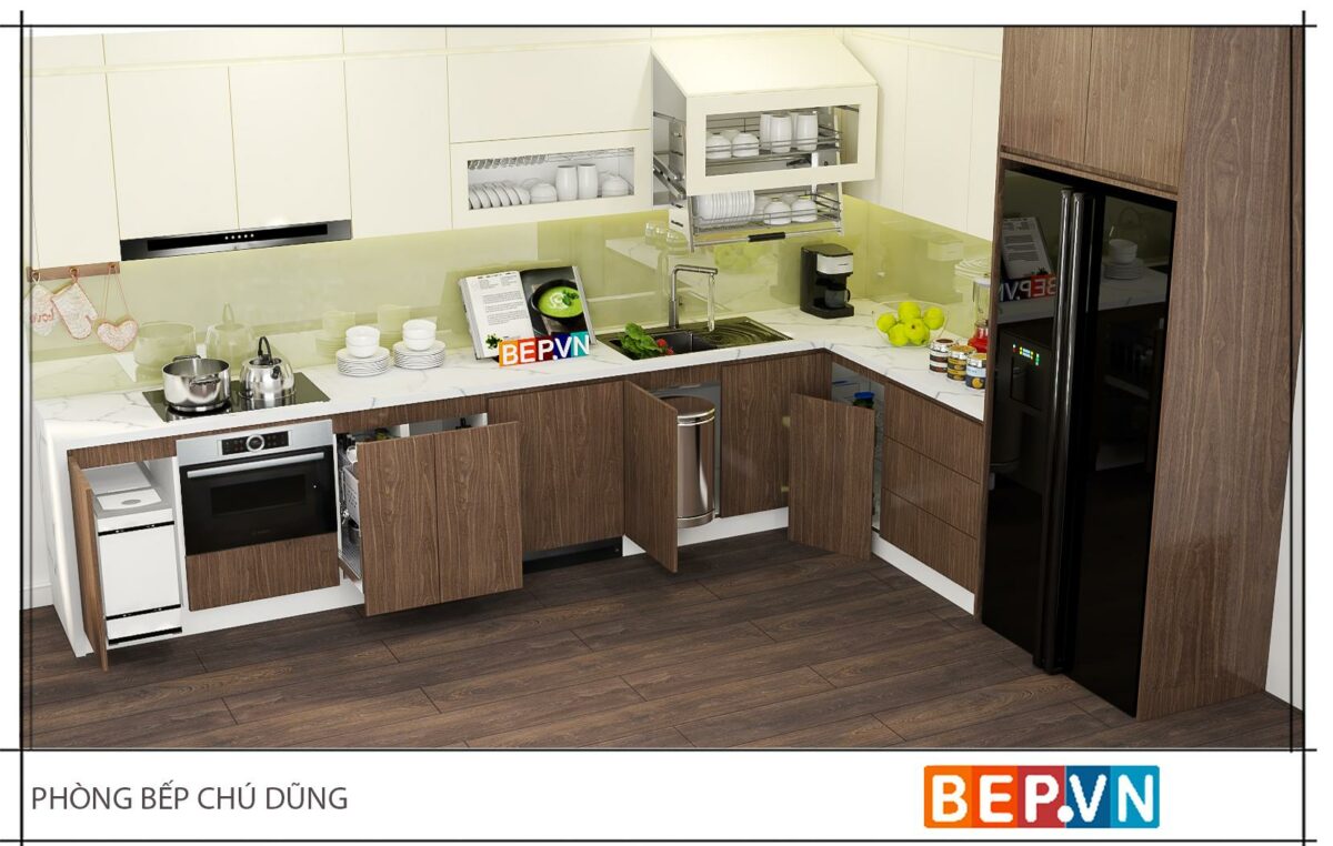 Tủ bếp Acrylic chữ L gia đình chú Dũng - Lạc Trung - Hình ảnh 2