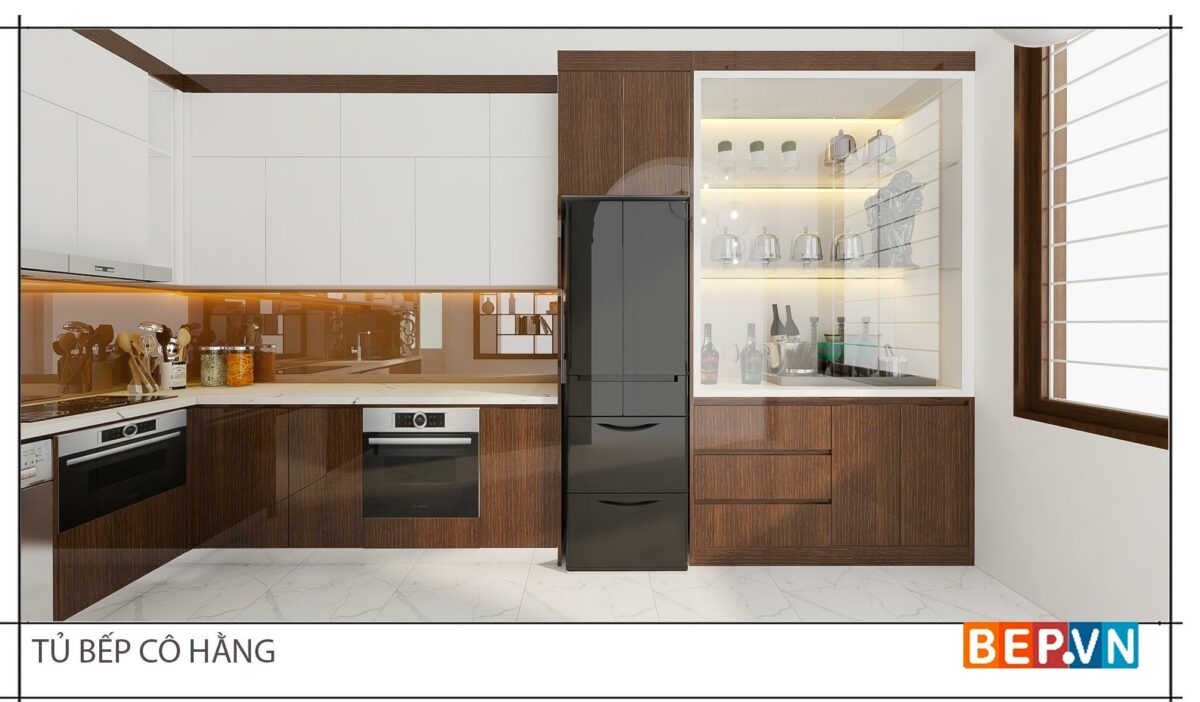 Tủ bếp Acrylic chữ L gia đình cô Hằng - Văn Quán.
