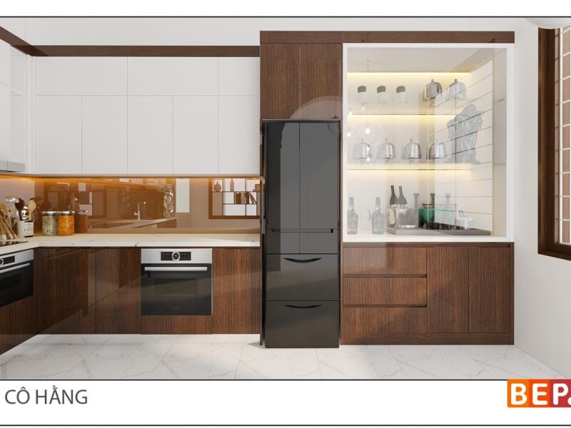 Tủ bếp Acrylic chữ L gia đình cô Hằng - Văn Quán.