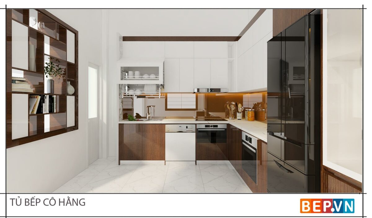 Tủ bếp Acrylic chữ L gia đình cô Hằng - Văn Quán. - Hình ảnh 2