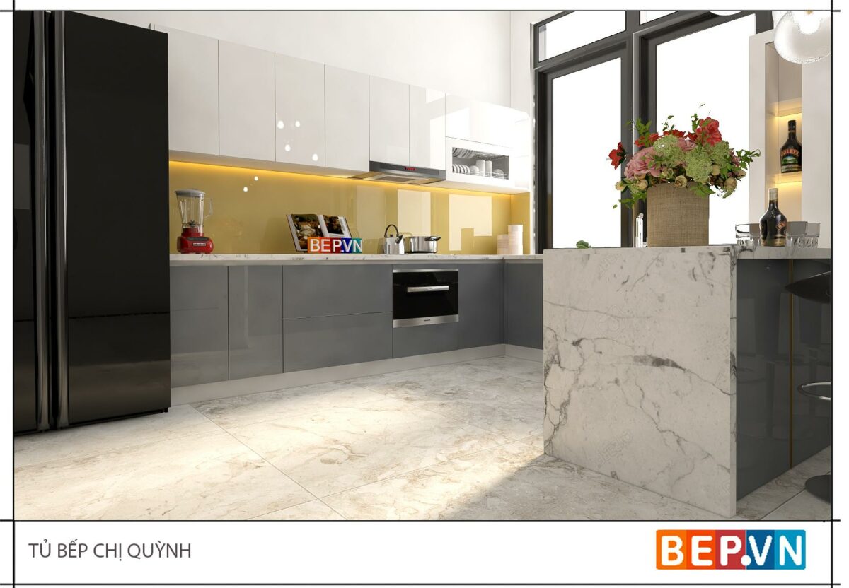 Tủ bếp Acrylic chữ U gia đình chị Quỳnh - Hưng Yên - Hình ảnh 2