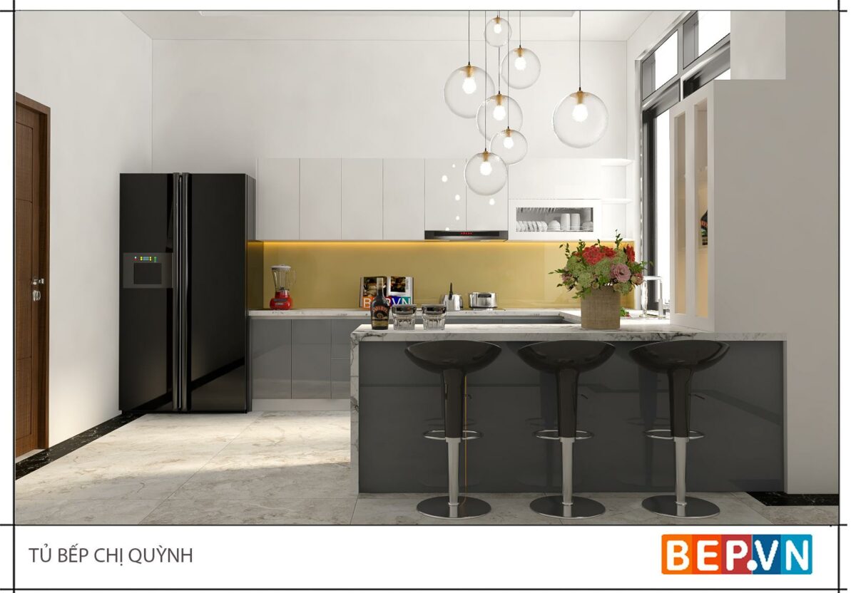 Tủ bếp Acrylic chữ U gia đình chị Quỳnh - Hưng Yên