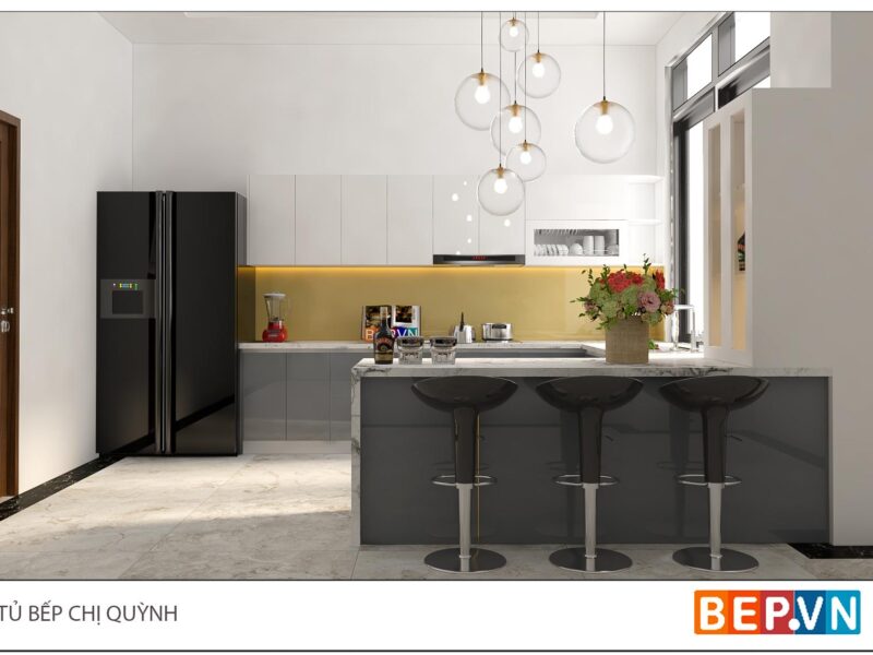 Tủ bếp Acrylic chữ U gia đình chị Quỳnh - Hưng Yên