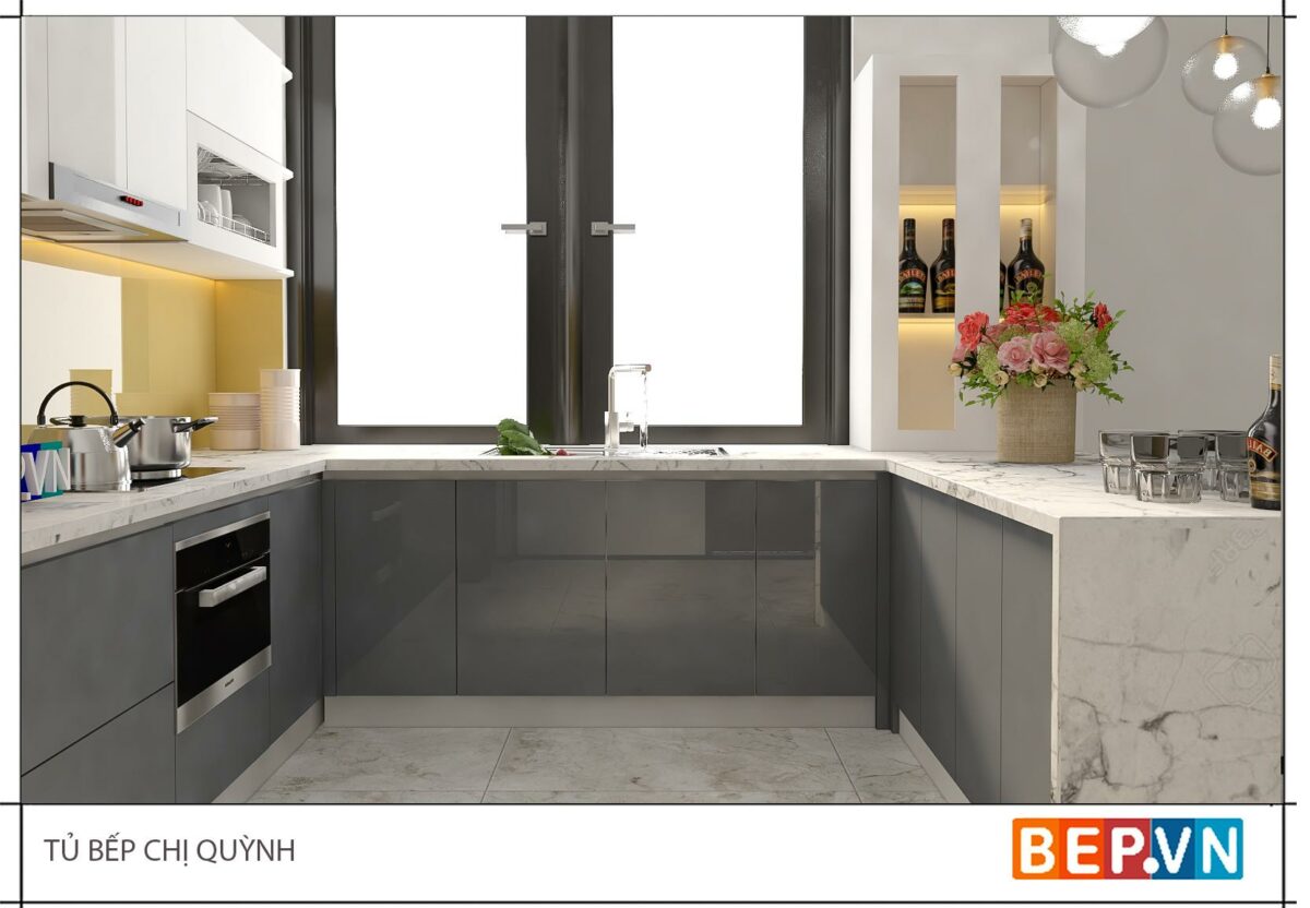 Tủ bếp Acrylic chữ U gia đình chị Quỳnh - Hưng Yên - Hình ảnh 3