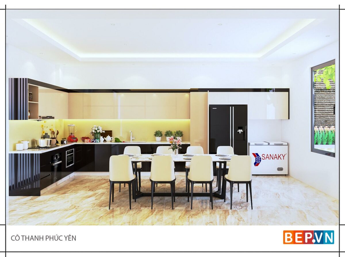 Tủ bếp Acrylic chữ L gia đình cô Thanh