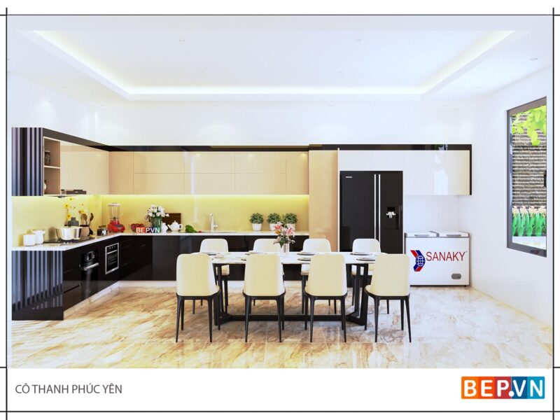 Tủ bếp Acrylic chữ L gia đình cô Thanh