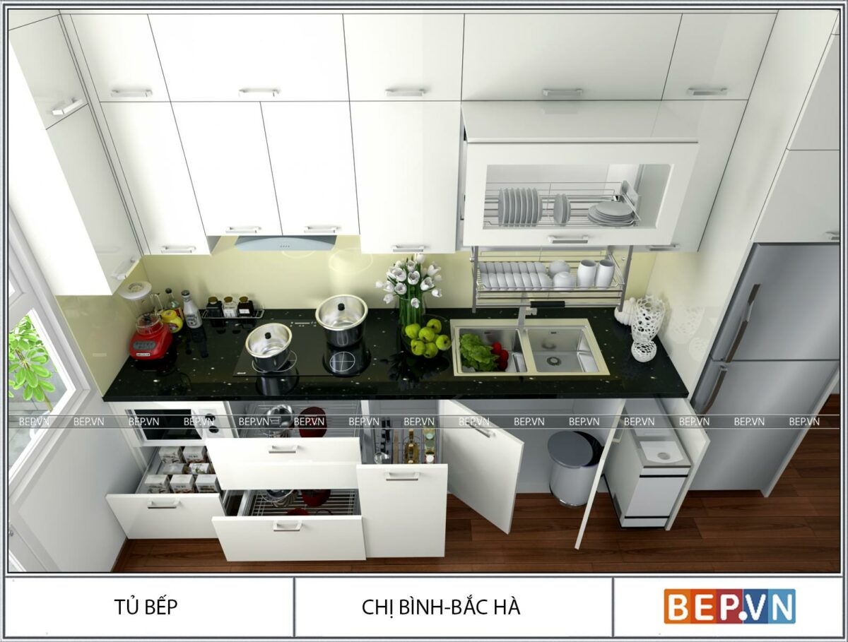 Tủ bếp Acrylic thẳng gia đình chị Bình