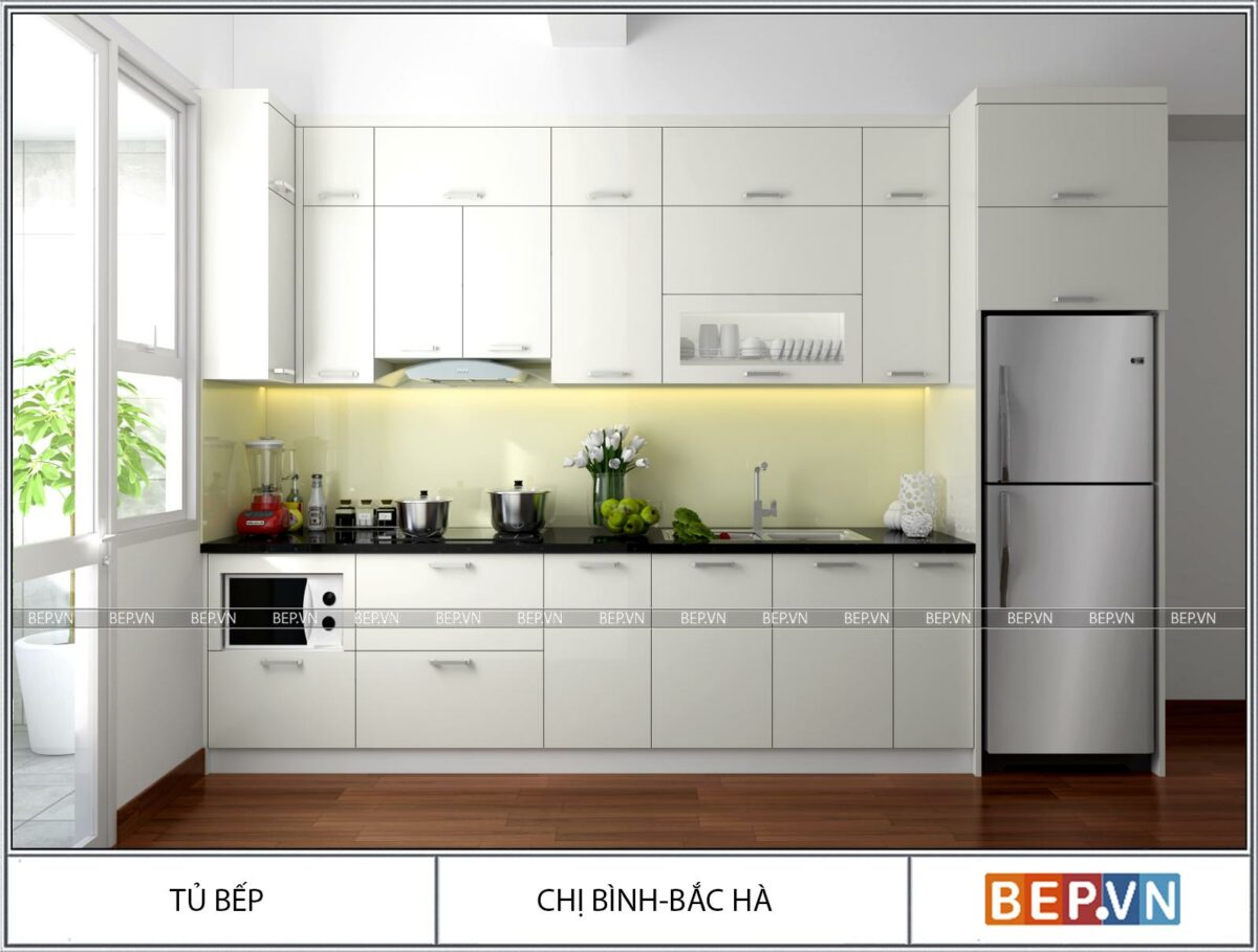 Tủ bếp Acrylic thẳng gia đình chị Bình - Hình ảnh 2