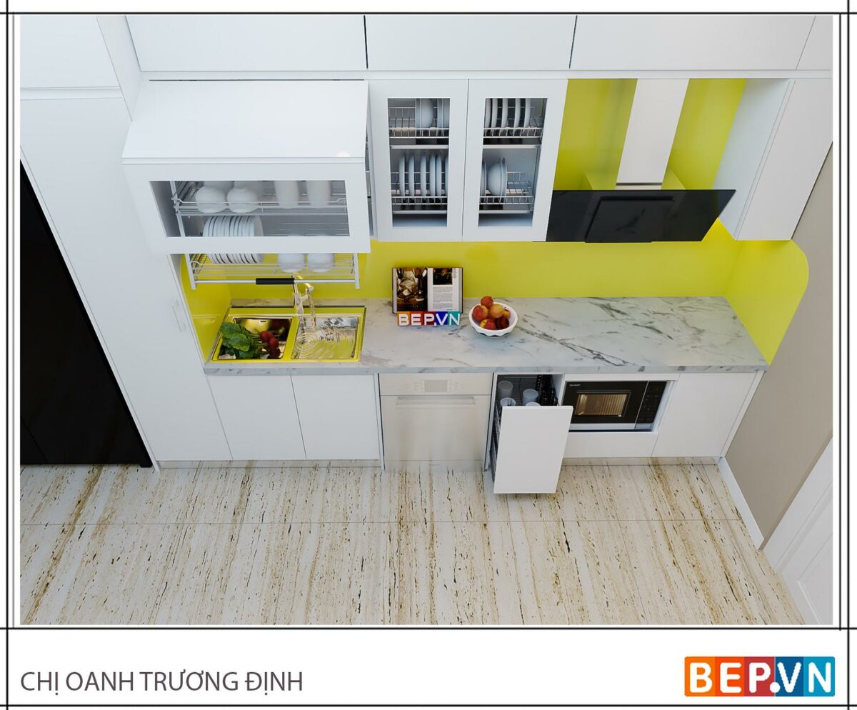 Tủ bếp Acrylic thẳng gia đình chị Oanh - Hình ảnh 3