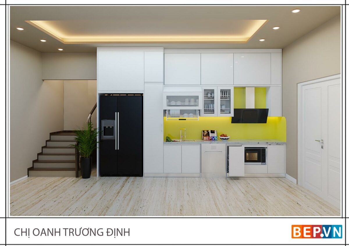 Tủ bếp Acrylic thẳng gia đình chị Oanh