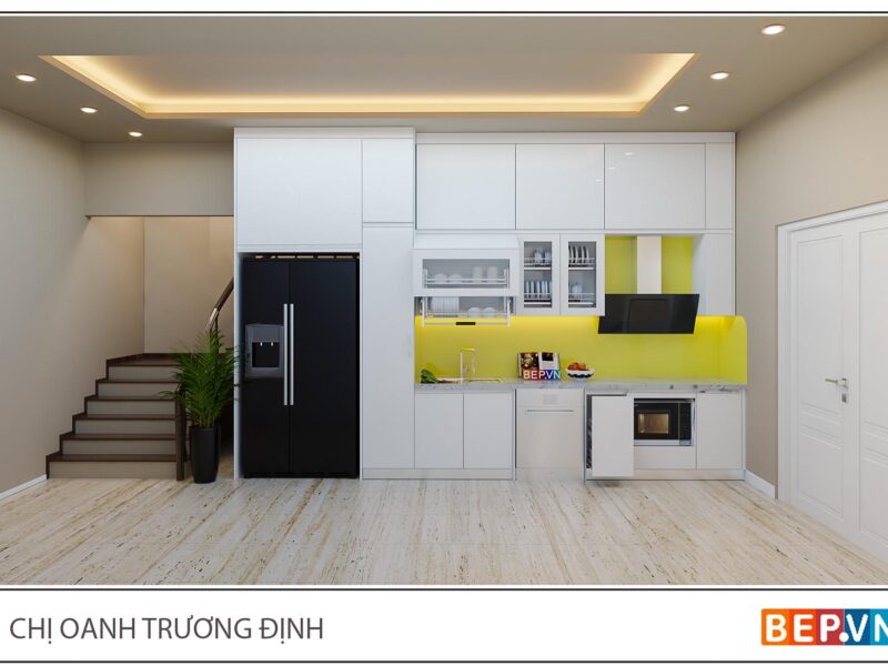 Tủ bếp Acrylic thẳng gia đình chị Oanh