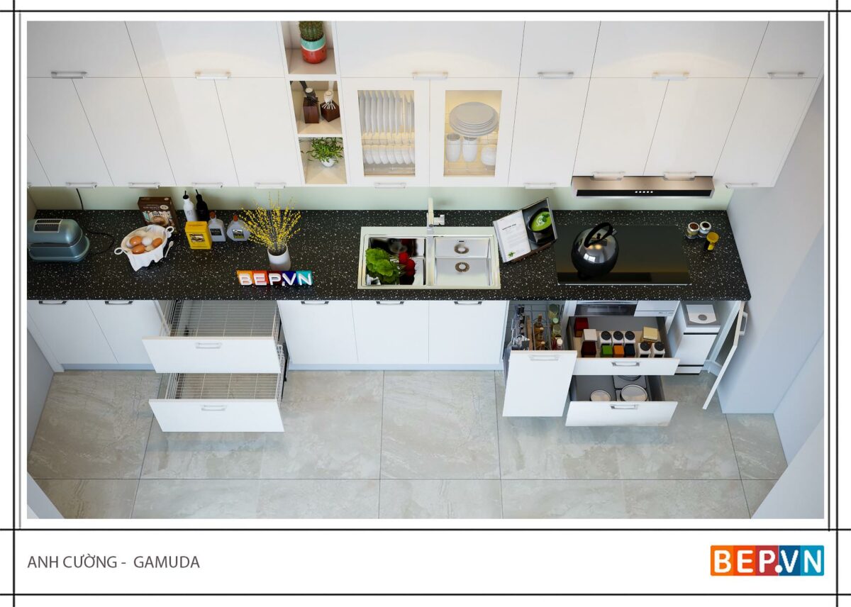 Tủ bếp Acrylic thẳng gia đình anh Cường - Gamuda - Hình ảnh 2