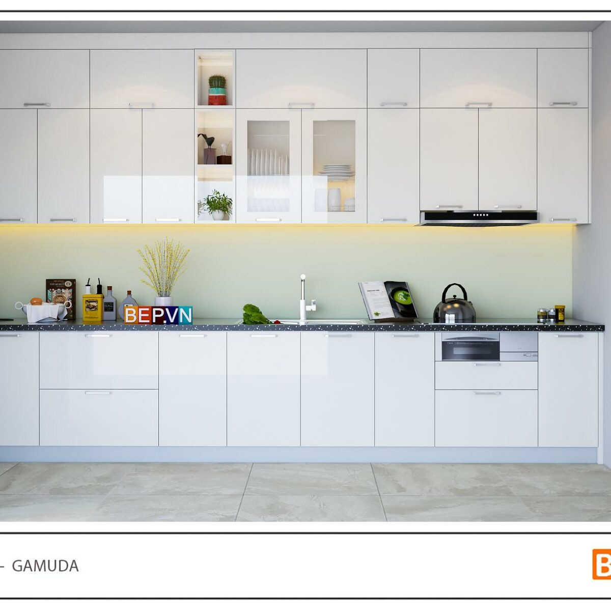 Tủ bếp Acrylic thẳng gia đình anh Cường - Gamuda