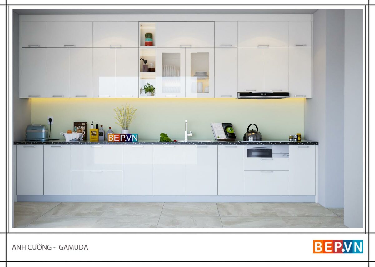 Tủ bếp Acrylic thẳng gia đình anh Cường - Gamuda