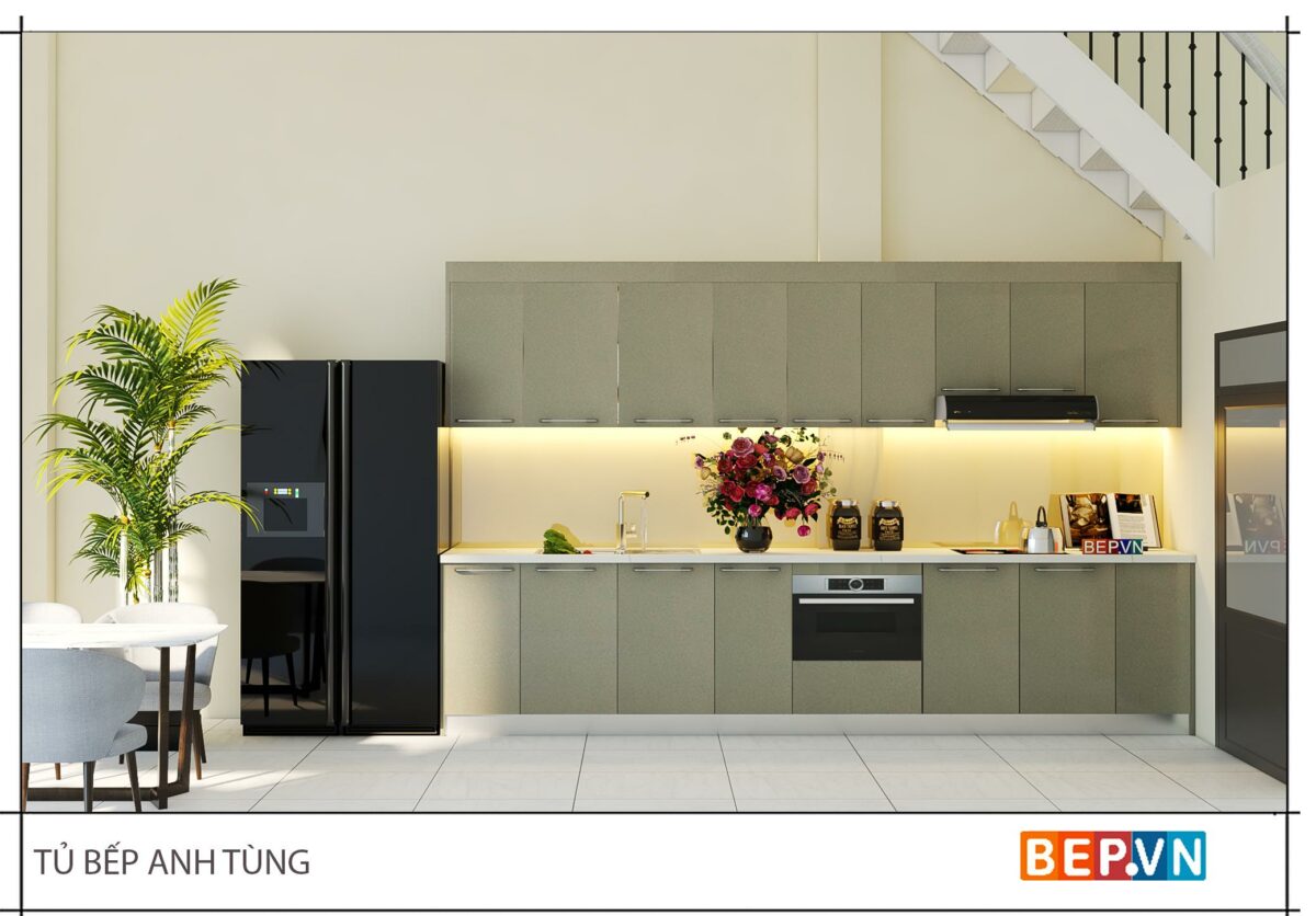 Tủ bếp Acrylic thẳng gia đình anh Tùng