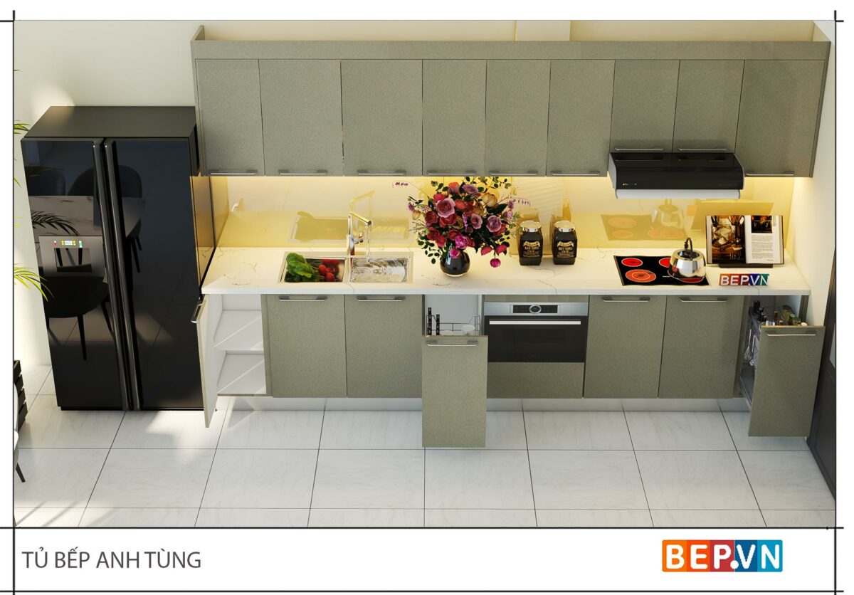 Tủ bếp Acrylic thẳng gia đình anh Tùng - Hình ảnh 3