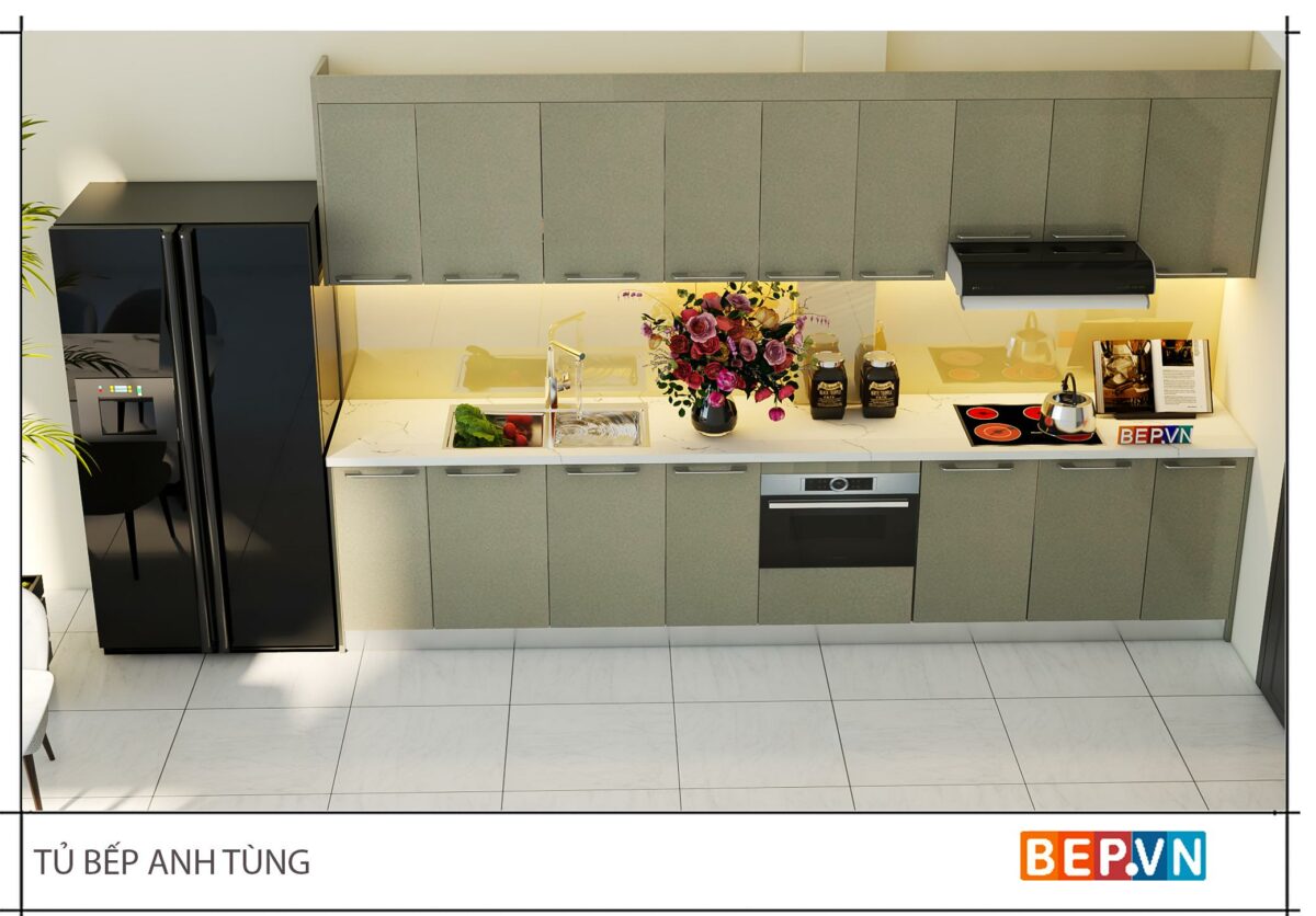 Tủ bếp Acrylic thẳng gia đình anh Tùng - Hình ảnh 4