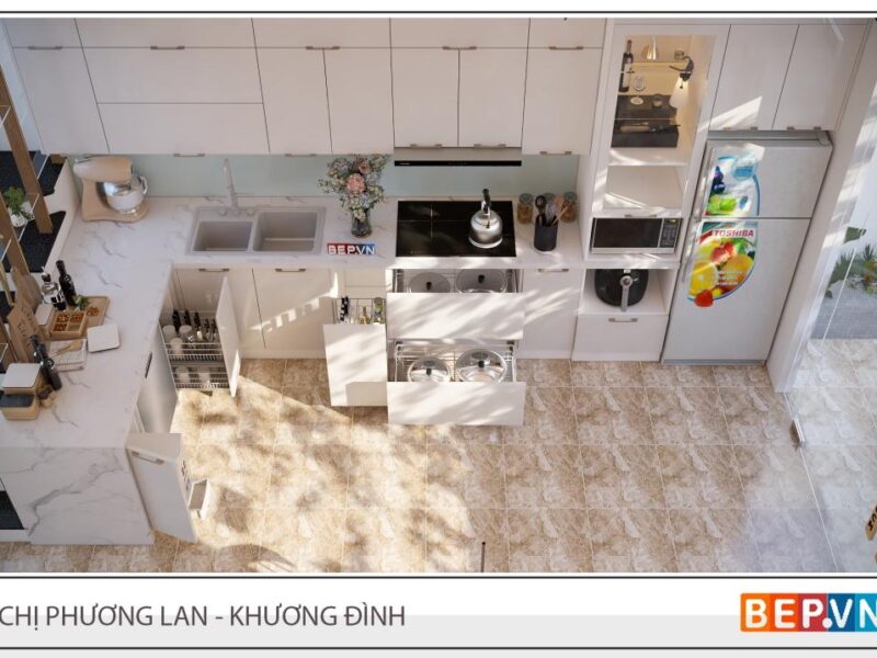 Alternative view of Mẫu tủ bếp Acrylic trắng gia đình chị Phương Lan - Khương Đình