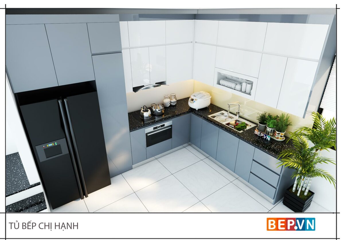 Tủ bếp Acrylic chữ L gia đình chị Hạnh - Hình ảnh 2
