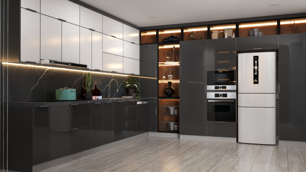 Tủ bếp inox nhập khẩu cánh kính cường lực LuxD.G