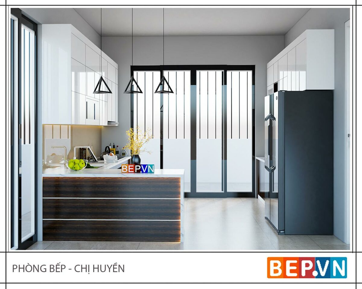 Tủ bếp song song có quầy Bar gia đình chị Huyền - Vinhome