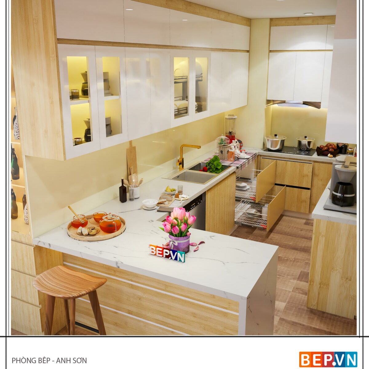 Tủ bếp chữ G gia đình anh Sơn