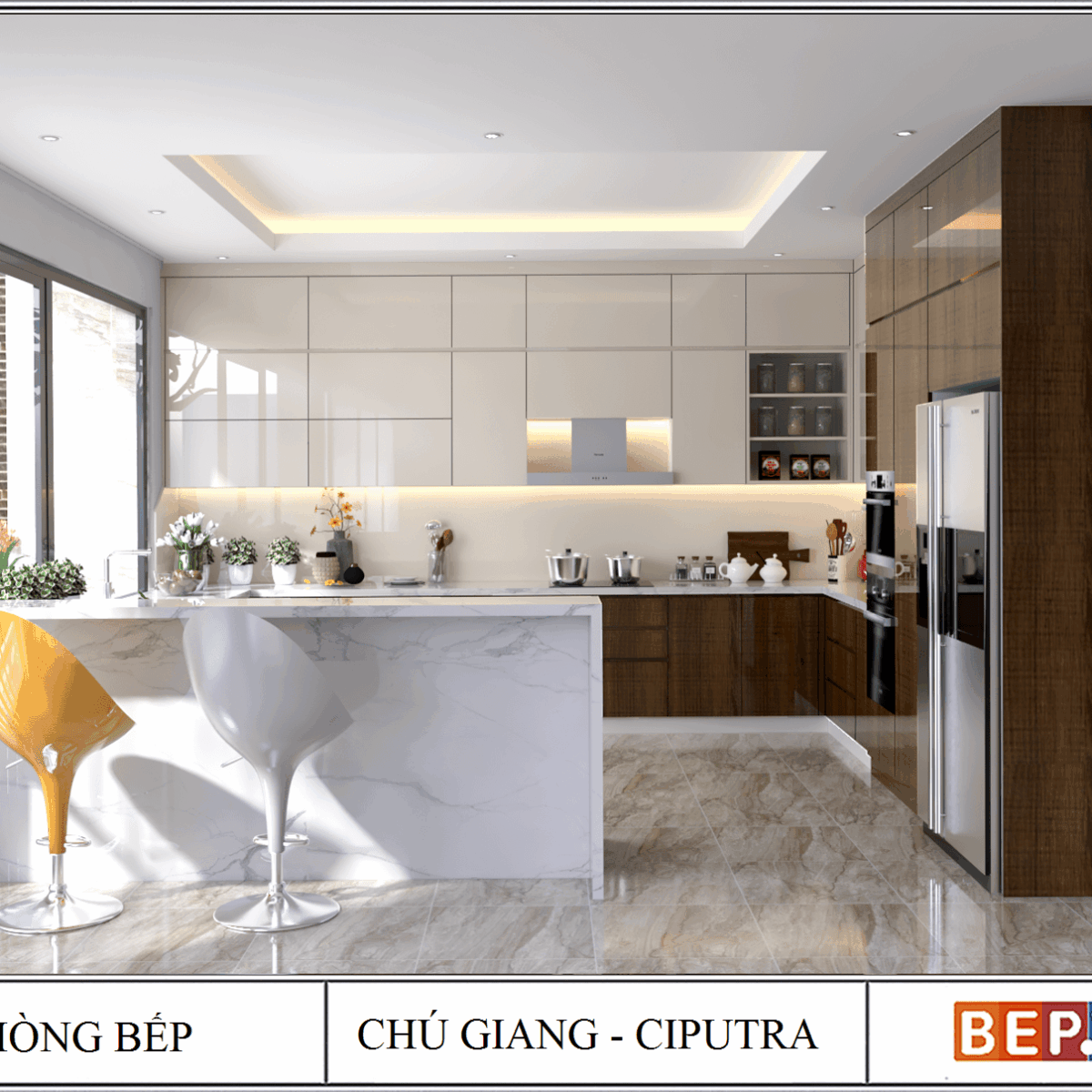 Tủ bếp Acrylic chữ G gia đình chú Giang - CIPUTRA