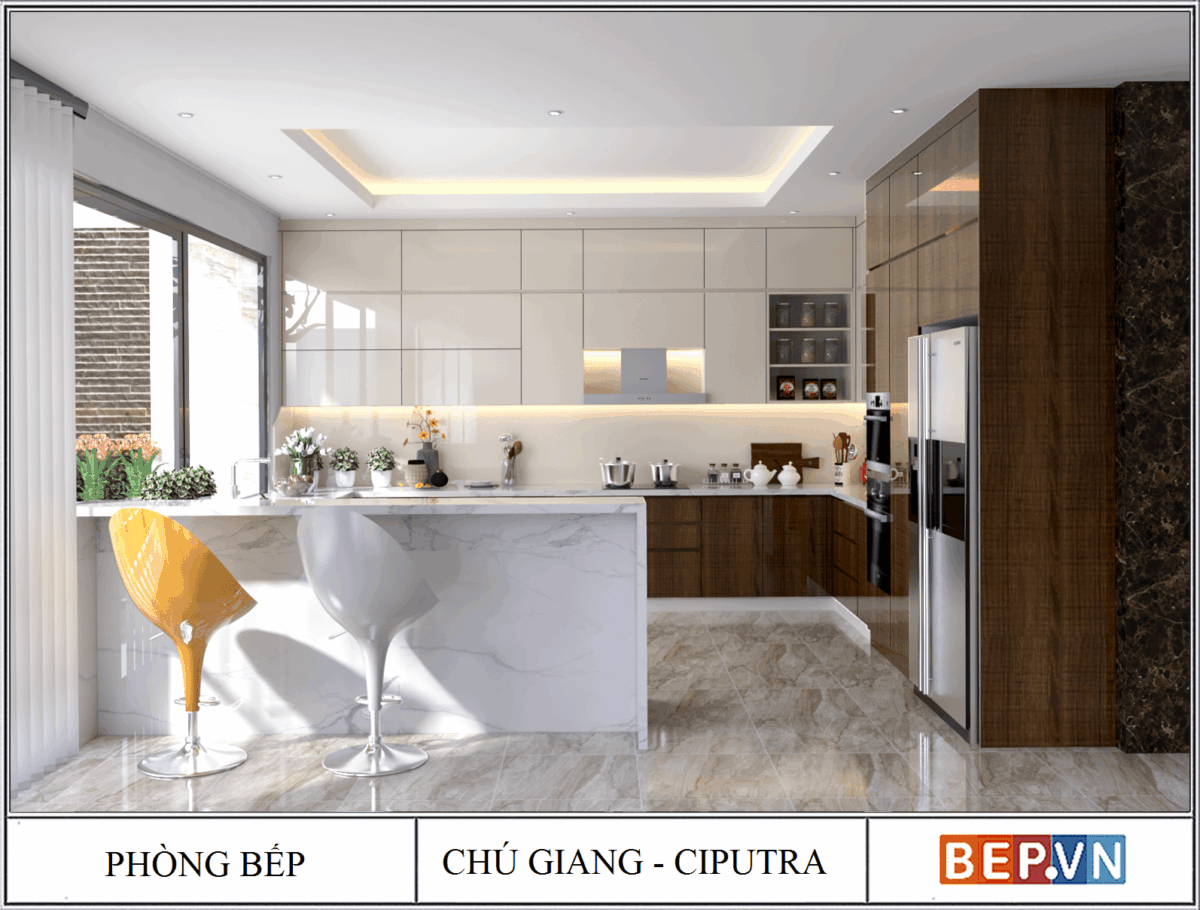 Tủ bếp Acrylic chữ G gia đình chú Giang - CIPUTRA