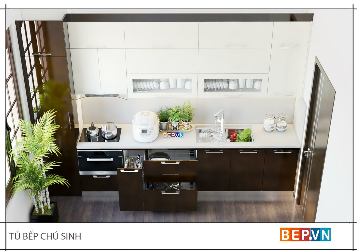 Tủ bếp Acrylic thẳng gia đình chú Sinh