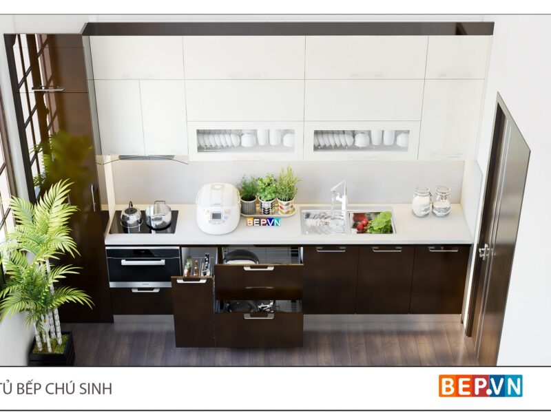 Tủ bếp Acrylic thẳng gia đình chú Sinh