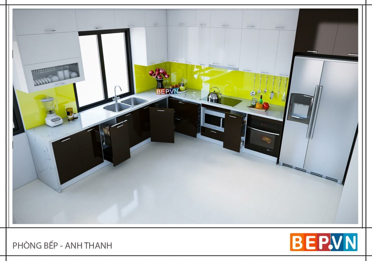 Tủ bếp Acrylic chữ L gia đình anh Thanh - Chùa Láng - Hình ảnh 2