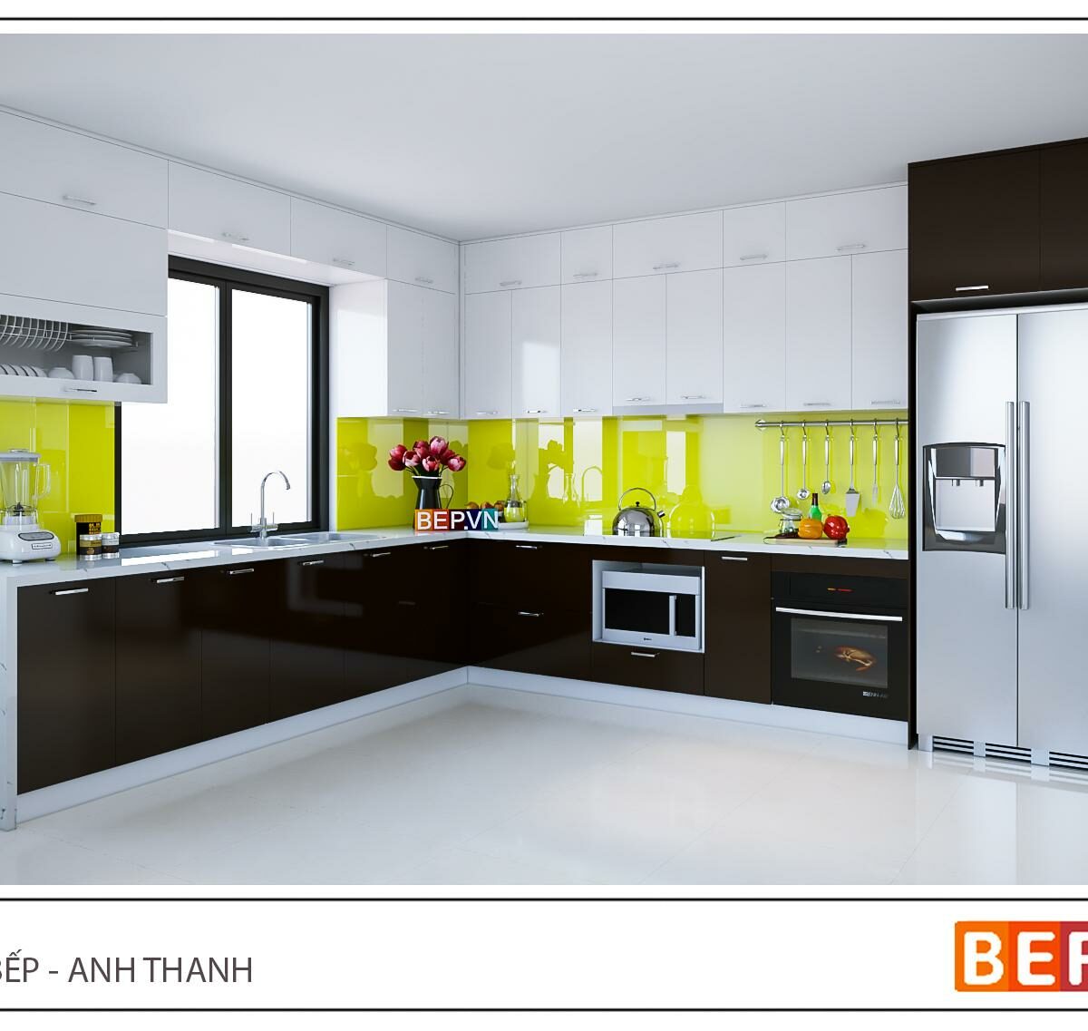 Tủ bếp Acrylic chữ L gia đình anh Thanh - Chùa Láng