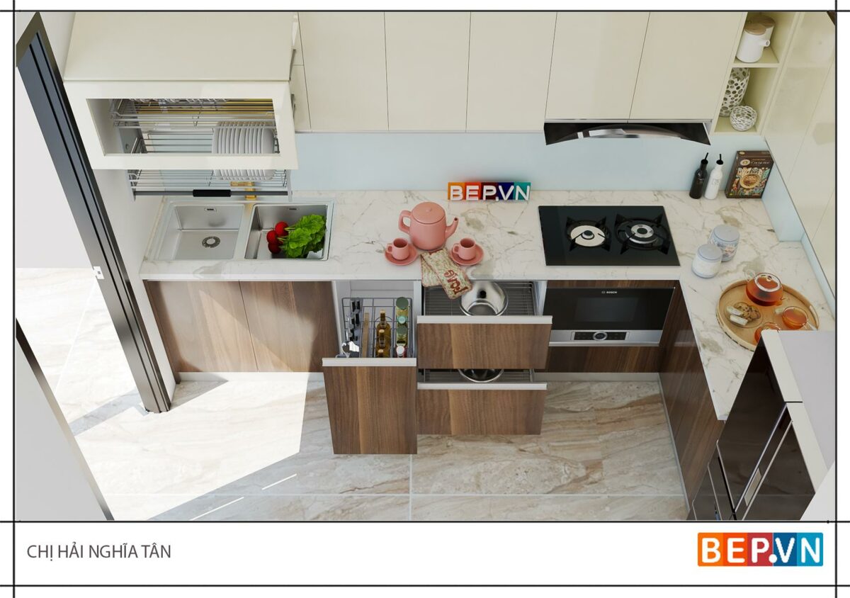 Tủ bếp chữ L gia đình chị Hải -Nghĩa Tân - Hình ảnh 2