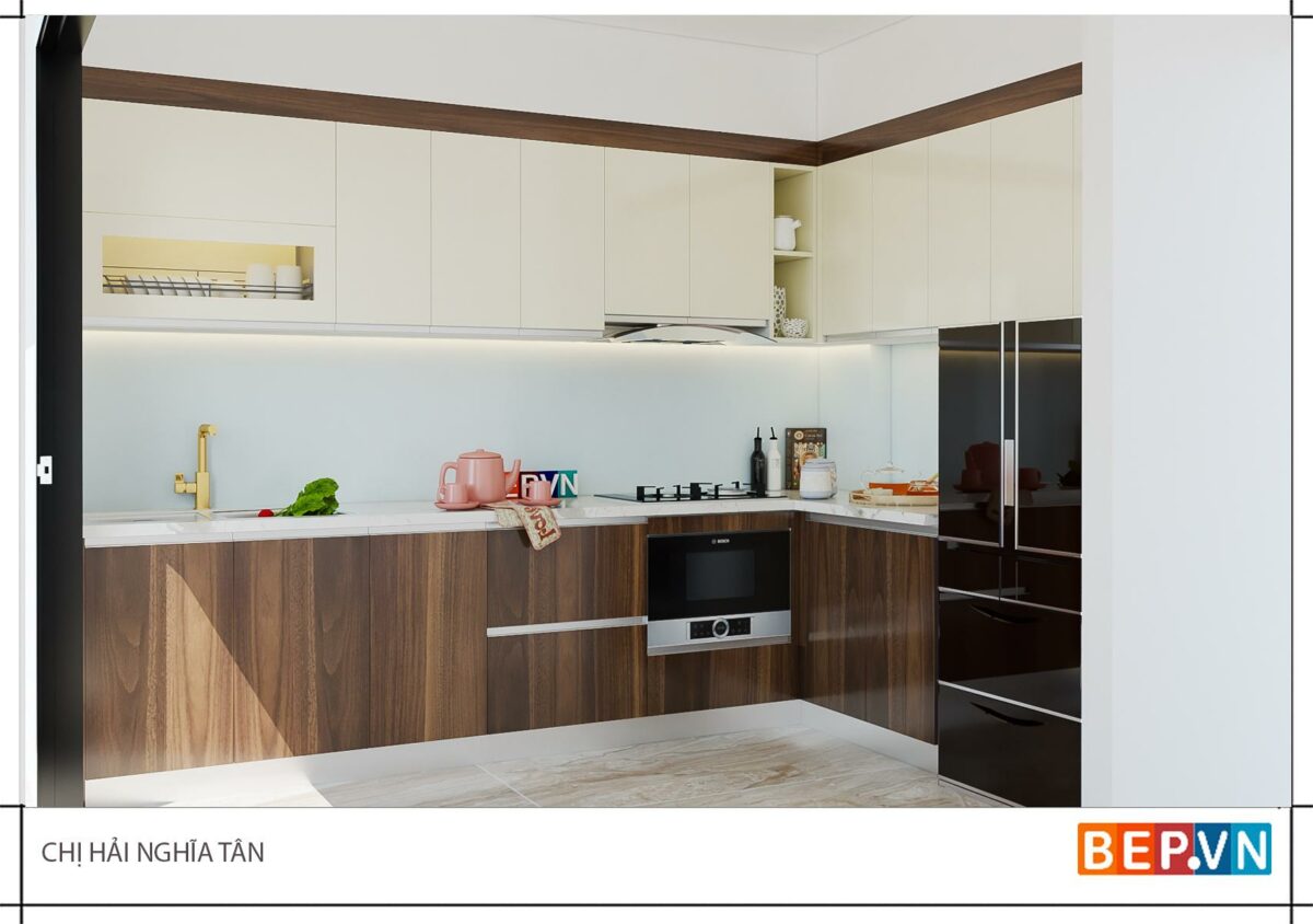 Tủ bếp chữ L gia đình chị Hải -Nghĩa Tân